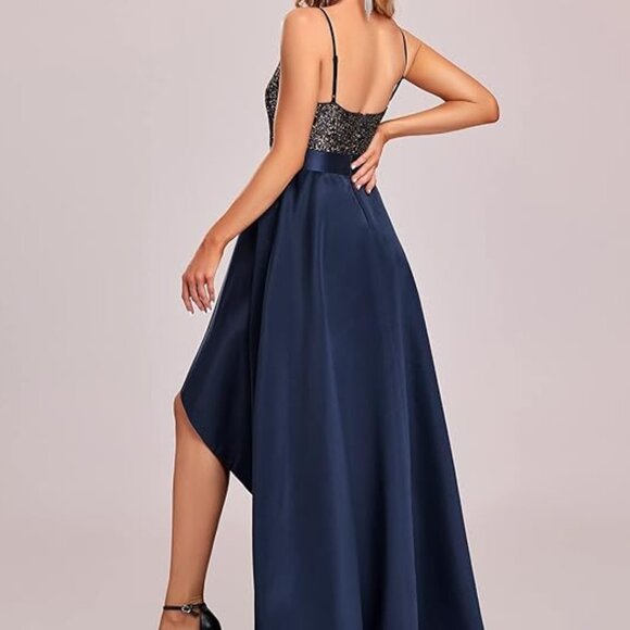 EVER-PRETTY Women's Asymmetric Skirt ,V-Neck, A-line Dress Sz: 2XL Navy Blue - Picture 4 of 16